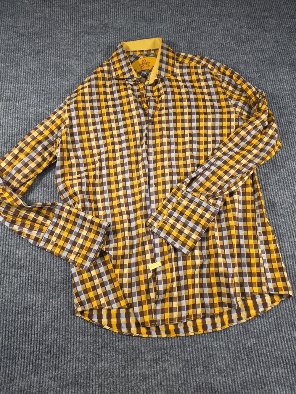 R. Lewis Dress Shirt Men's Size 17.5 34-35 Geometric Cool Colors